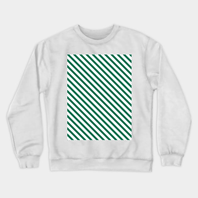 Green and White Candy Cane Stripes Diagonal Lines Crewneck Sweatshirt by squeakyricardo